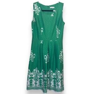 New York & Co Stretch Green Floral Print Sleeveless Chic Summer Dress - Size S